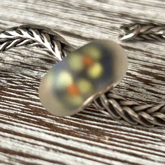 ELFBEADS Frosted Flowers Bead E925 NEW Purple Blue w Bright Yellow & Orange - Picture 3 of 8